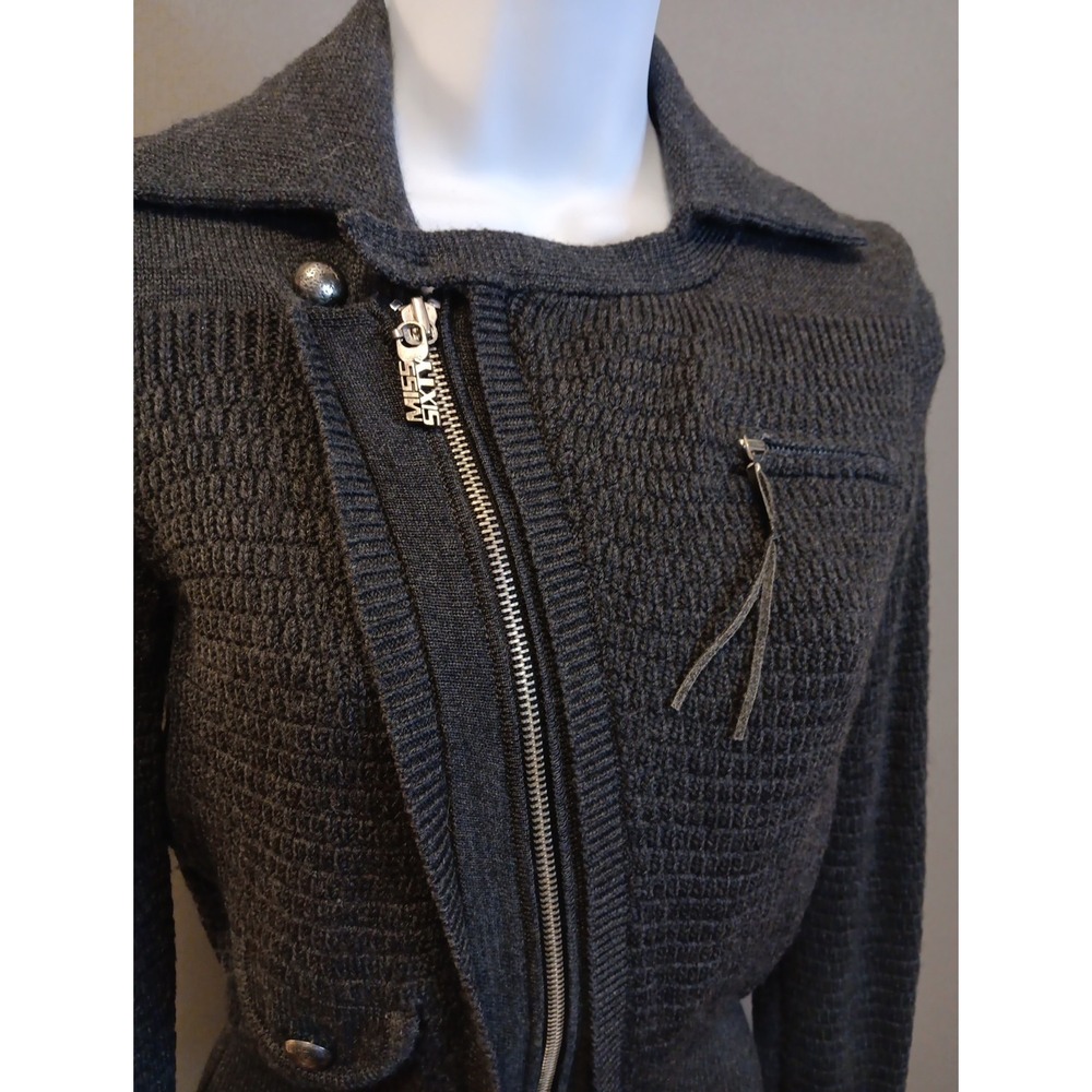 Vintage Miss Sixty M60 Aymmetrical Moto Jacket Sweater Women's XS Biker Y2K Wool - Picture 2 of 7